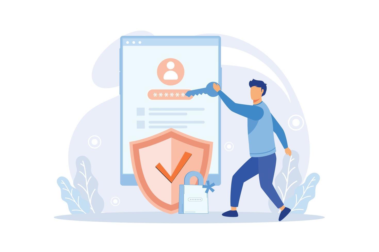 Registration or sign up user interface. Users use secure login and password. Collection of online registration, sign up, user interface. Modern Flat Illustration vector