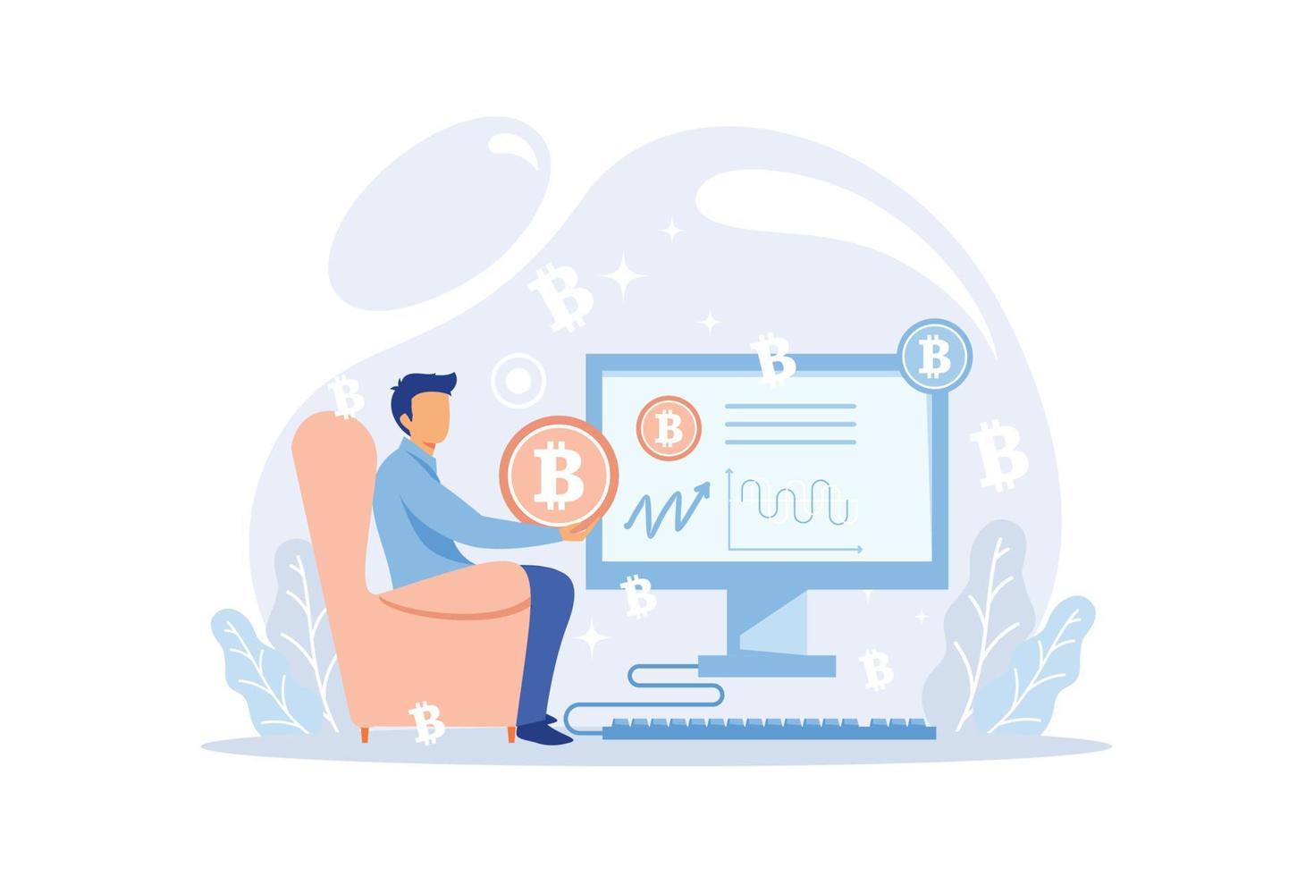 Cryptocurrency bitcoin mining metaphor Blockchain exchange platform. Cyber banking procedures, bitcoin trading, wallet. Ecurrency transactions. Digital currency, cryptocurrency market, hidden mining vector