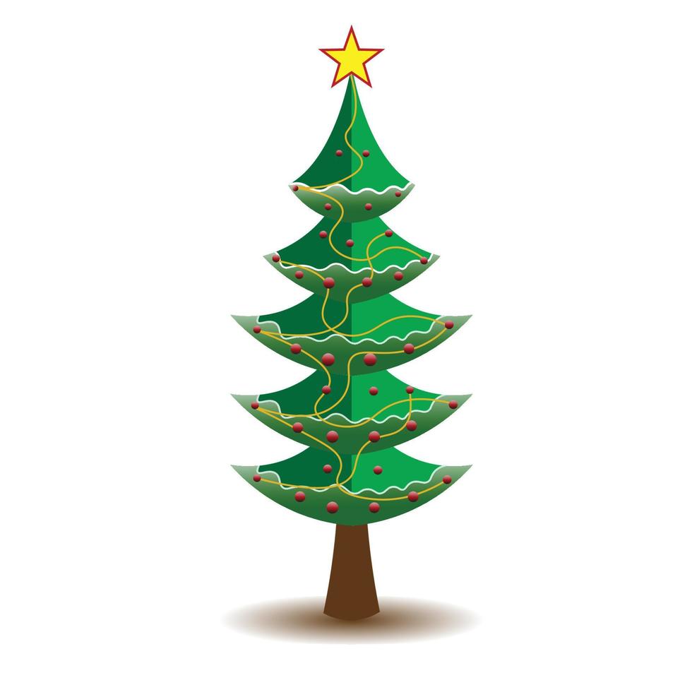 diseño de vector de árbol de navidad con estrella amarilla en la parte superior