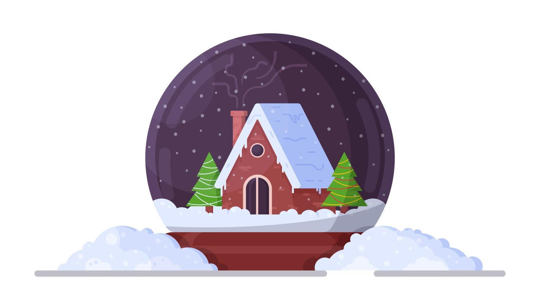 Vector illustration of snow globe. Beautiful snow-covered volumetric snow globe.