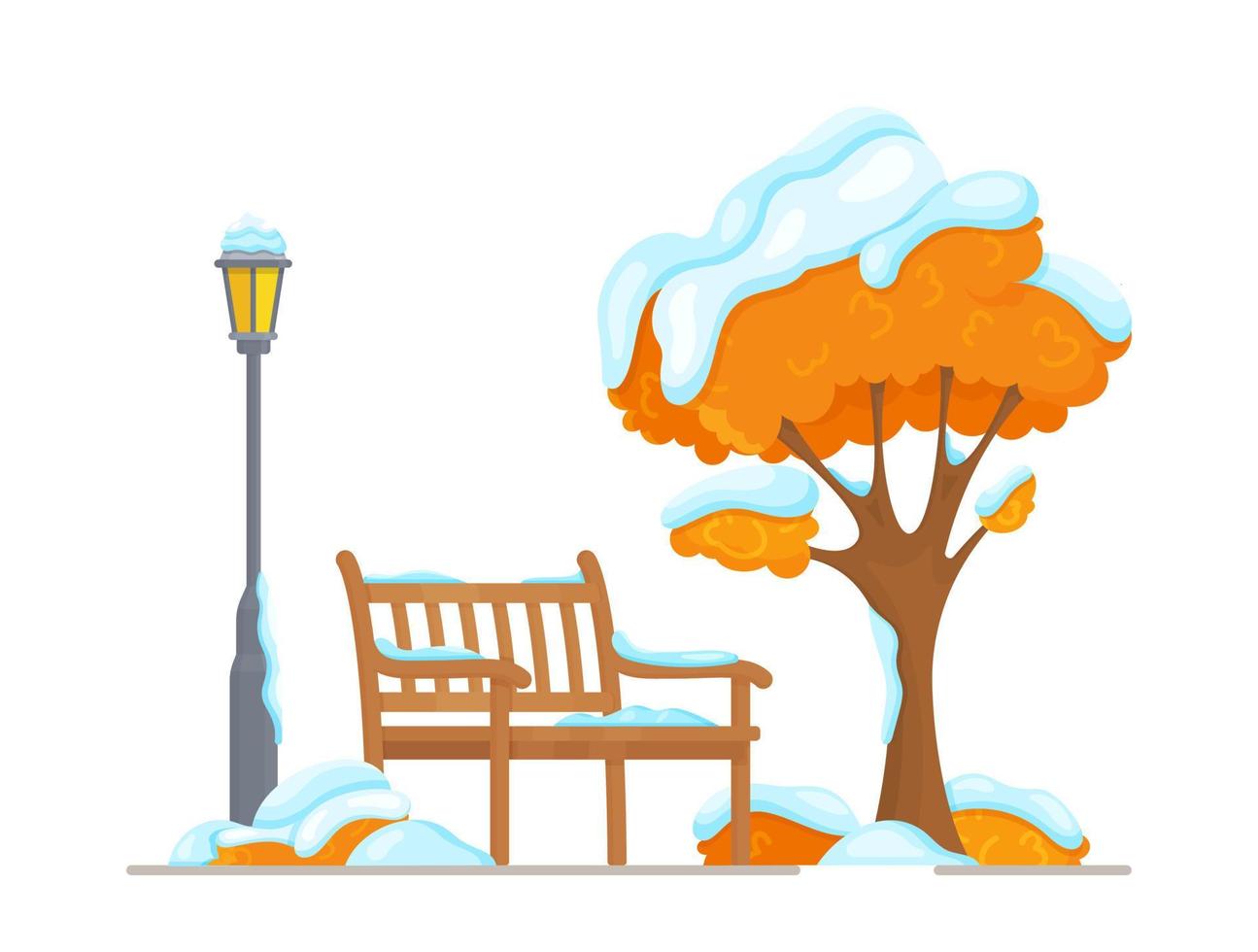 ilustración vectorial del parque de invierno. concepto de un paseo por el parque de invierno de la mañana. primera nevada. imagen de la estación fría. vector