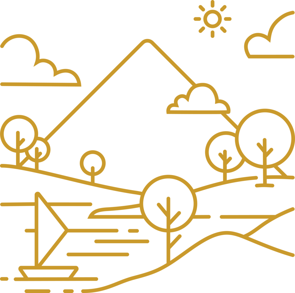 berge monolinie illustration der landschaftslandschaft. minimalistischer Umriss für Wandkunst, Druck, Logo und andere Designelemente. png