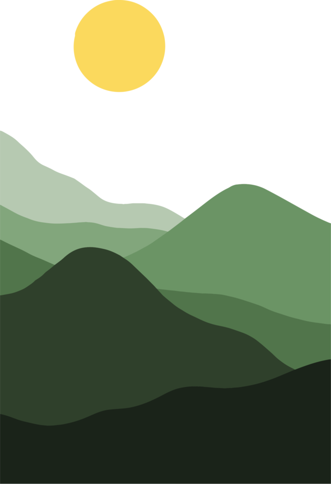 montagne et soleil dans une illustration de paysage minimaliste. nuance de coucher et de lever de soleil dans les tons de terre. illustration de design contemporain à la mode. png