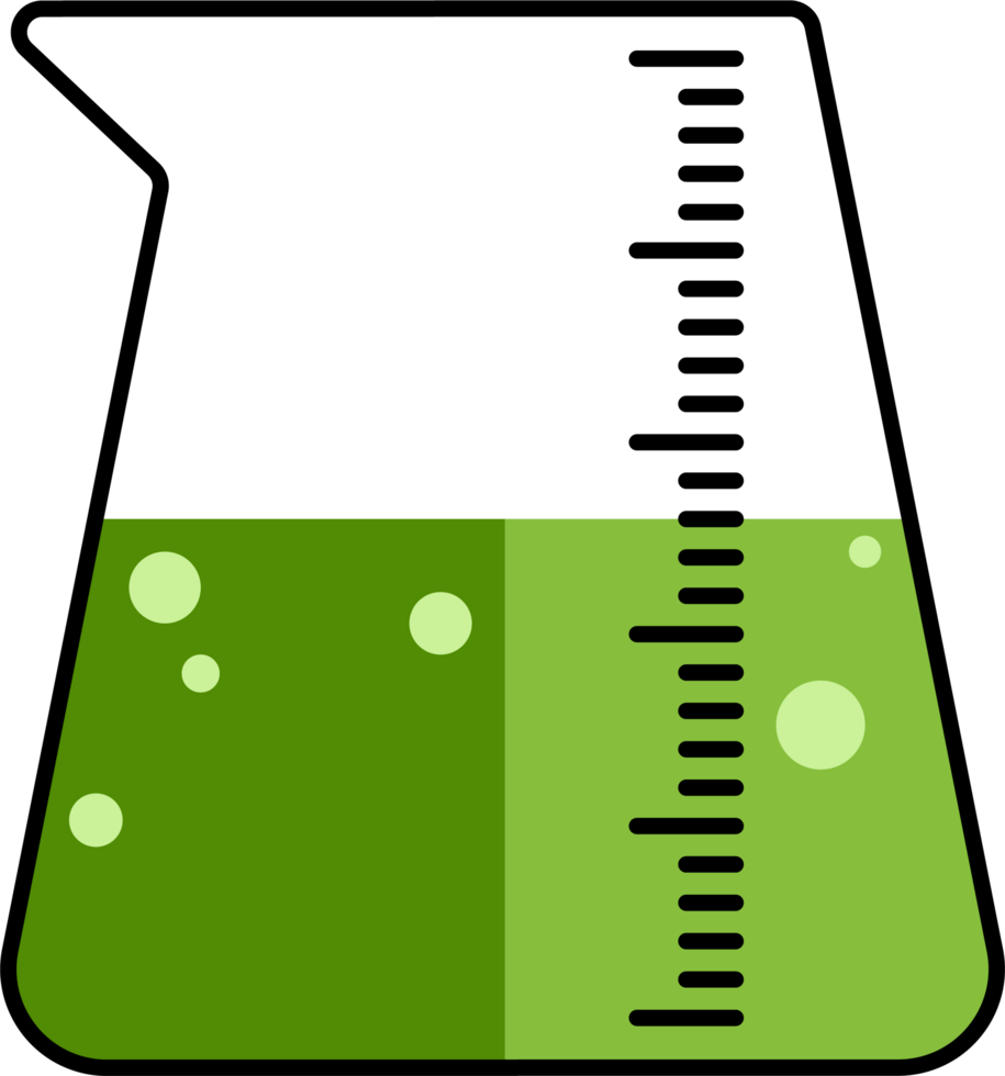 laboratory equipment in a flat design drawing. beaker and flask illustrations. objects for educational design elements. png