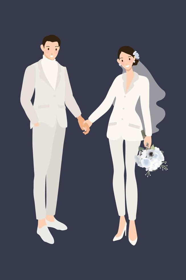 hipster wedding couple in suit pants holding hands invitation layout vector