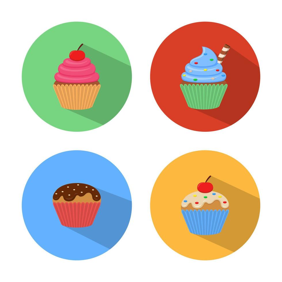 colección de conjunto de iconos de cupcake con sombra vector