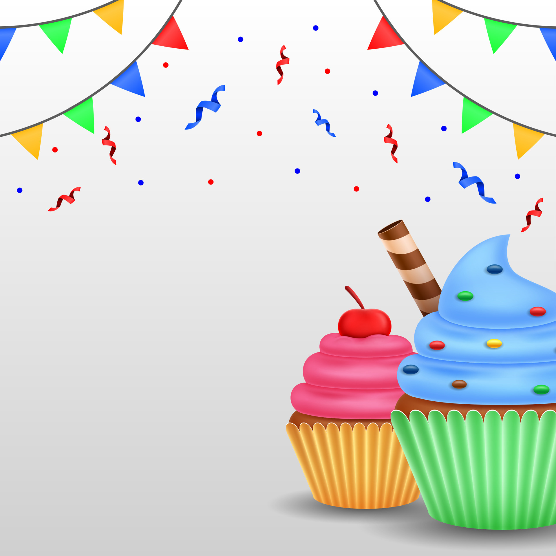 Cupcake and ribbon background with copy space area, Suiteable to use on Birthday greeting card
