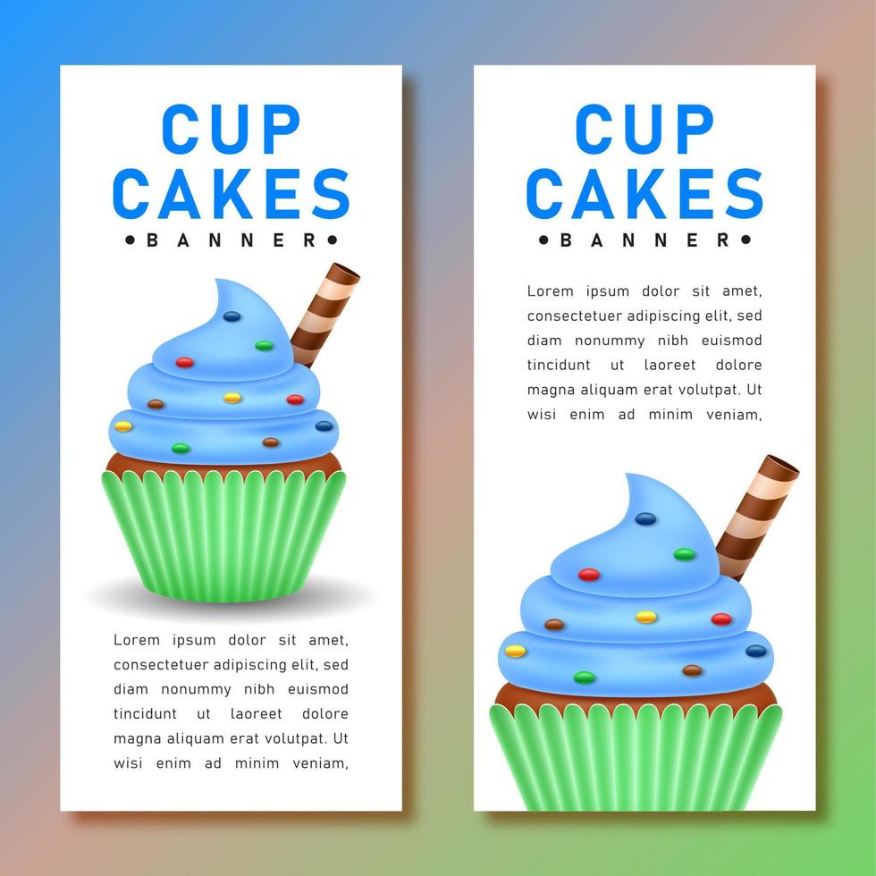 pancarta de cupcakes con fondo colorido vector