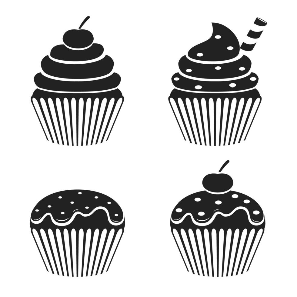 Silhouette Cupcake icon set collection vector