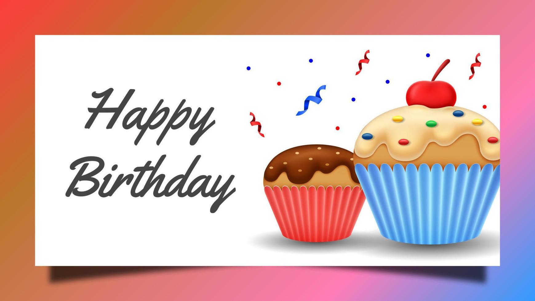 Happy birthday greeting card and banner with cake and ribbon on white background vector