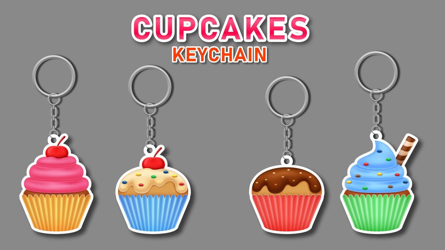 Cupcakes key chain with cherry set vector
