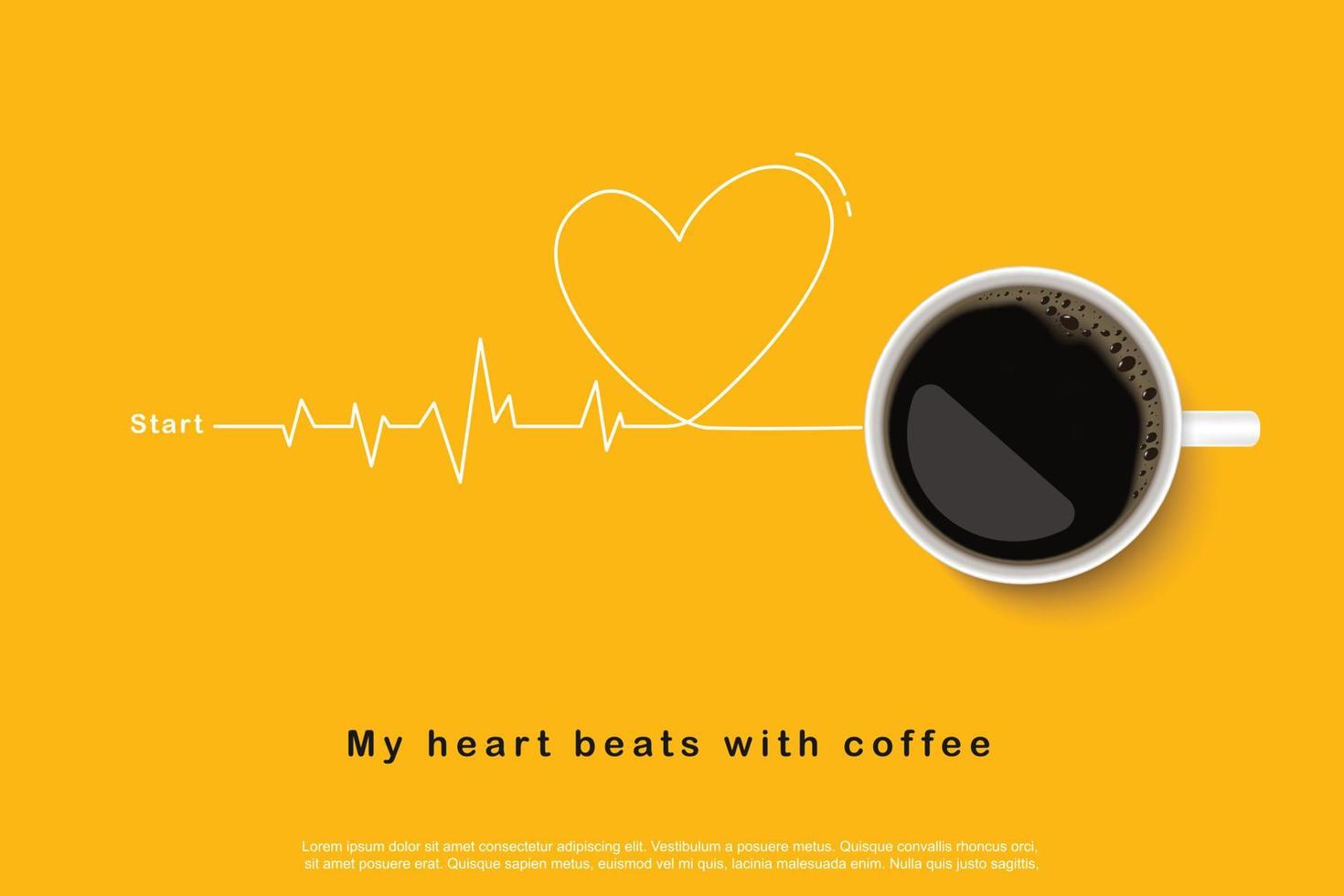 café negro en taza blanca sobre fondo amarillo. diseño para el concepto de folleto de publicidad de carteles. ilustración vectorial vector