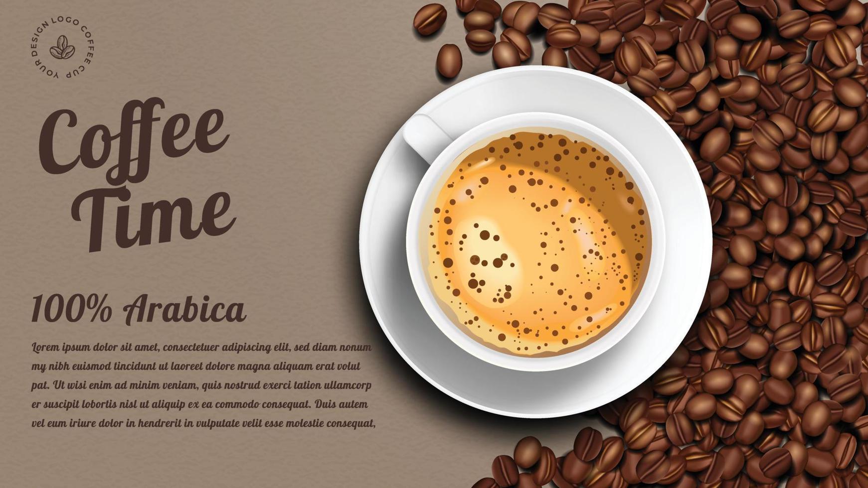 coffee banner ads retro brown style with latte and coffee beans 3d realistic simple. vector