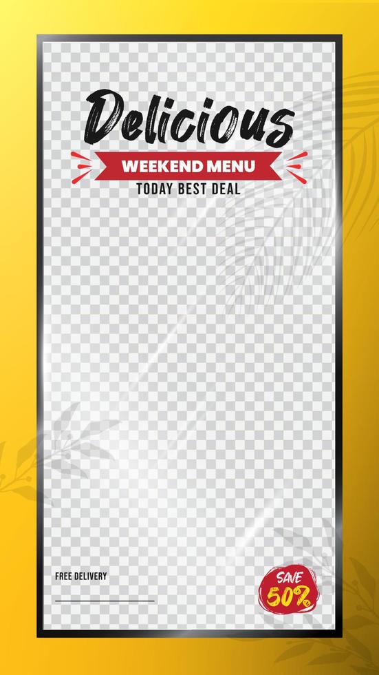 Delicious food menu social media stories template design vector