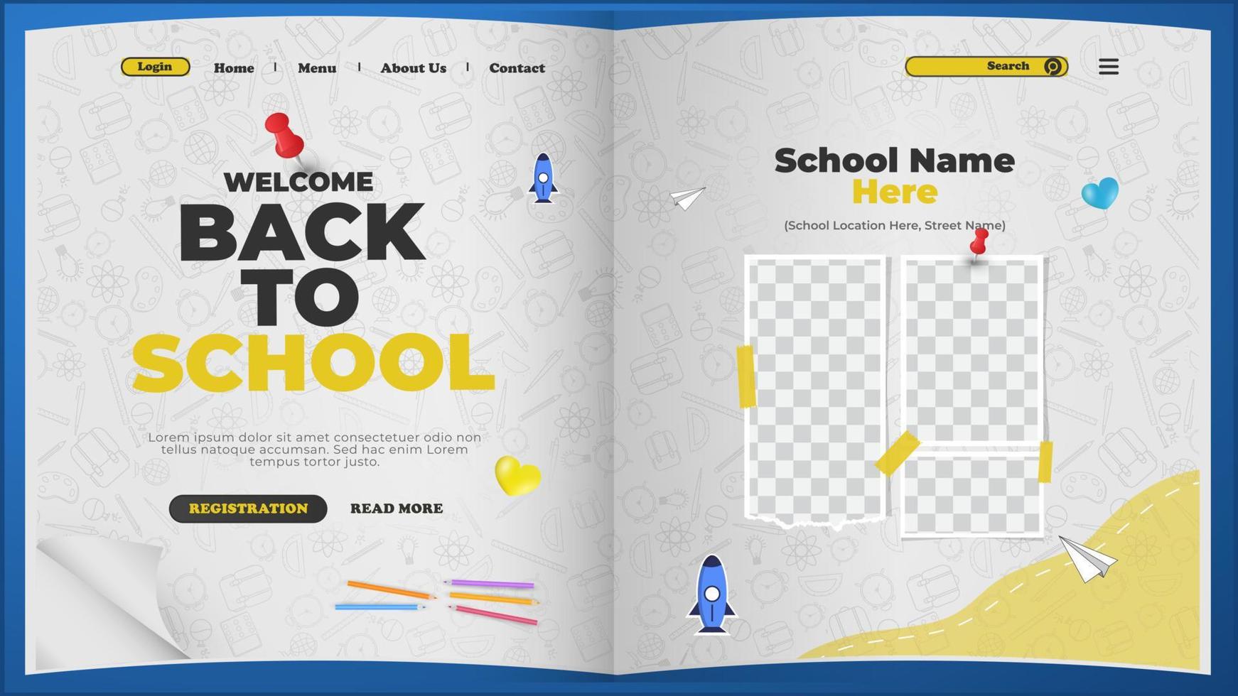 Back to school landing page template vector