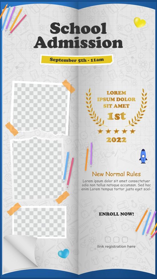School admission social media stories template design vector