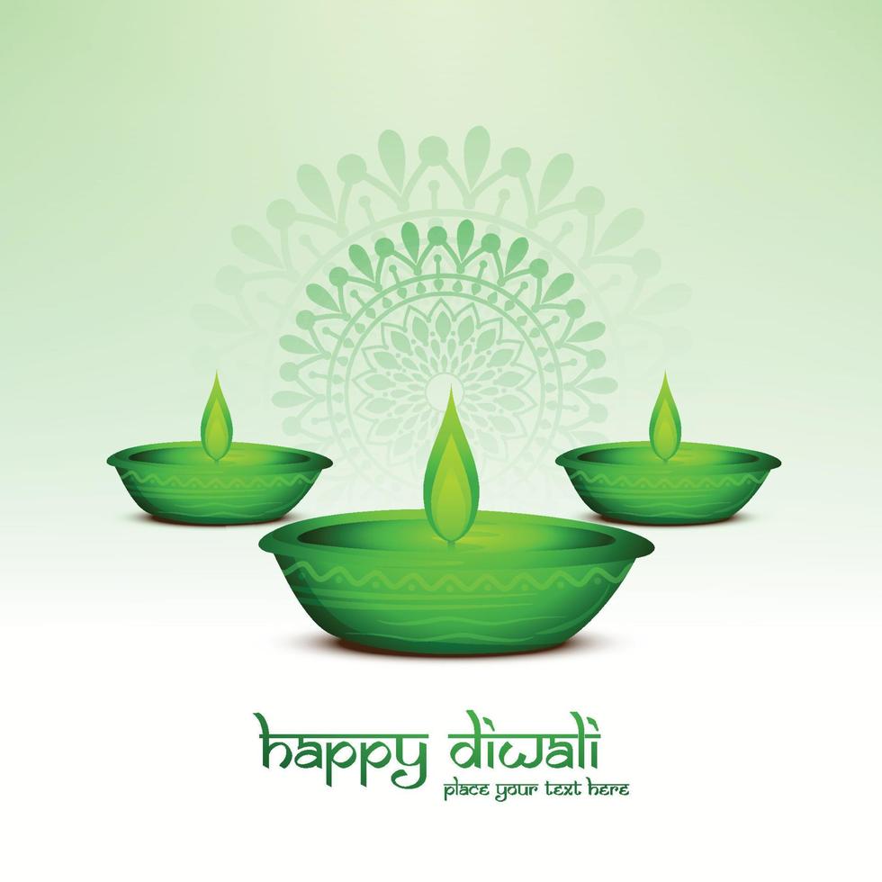 Beautiful green diya for happy diwali occasion background vector