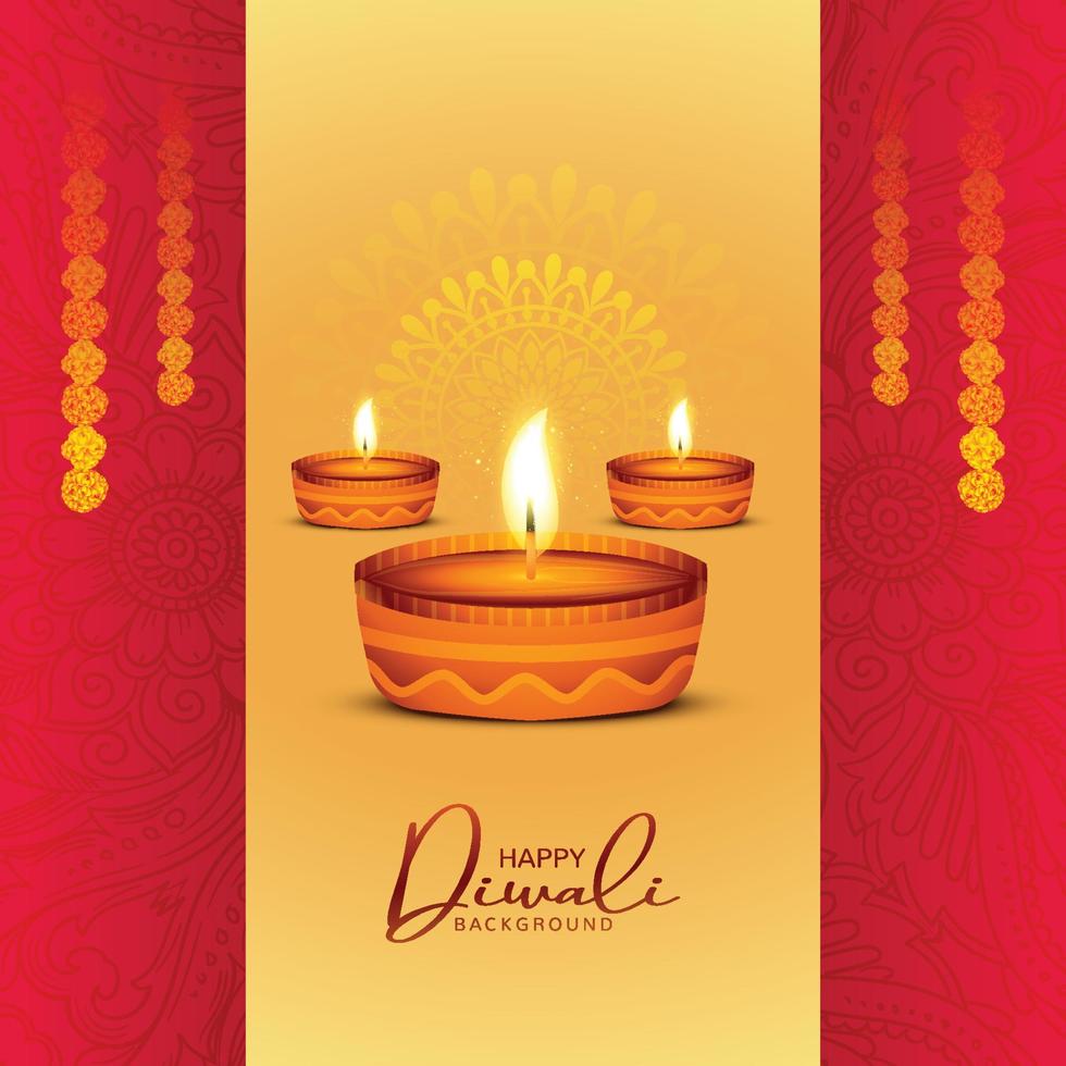 Happy diwali diya lamps holiday card celebration poster background vector