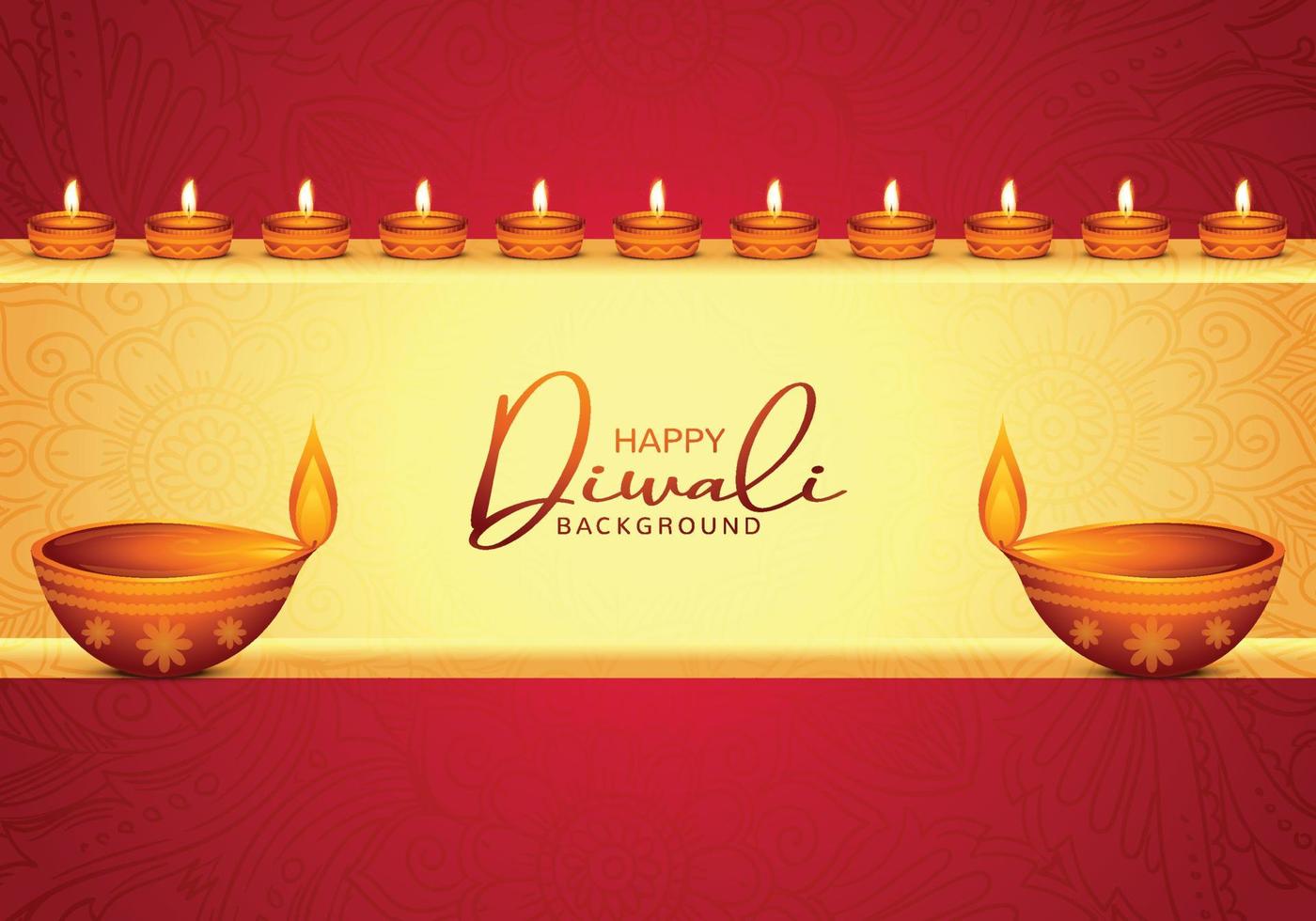 Happy diwali diya lamps holiday card celebration poster background vector