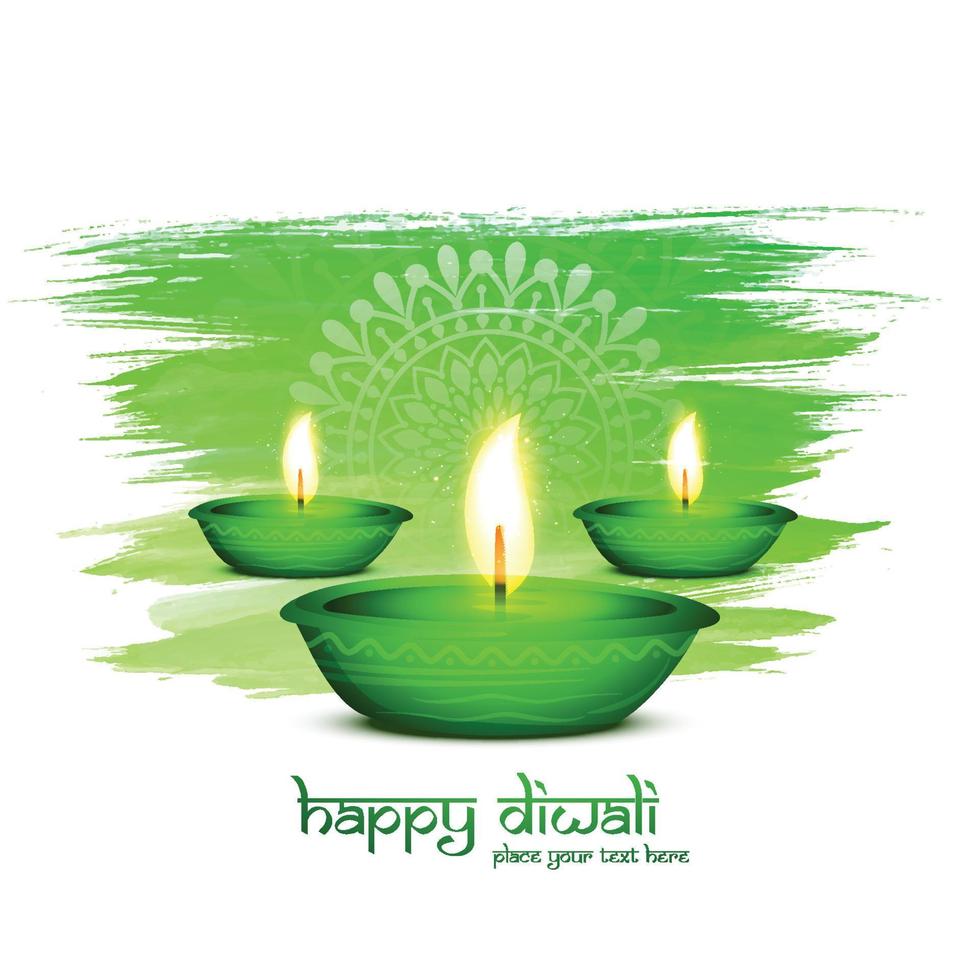 hermoso diya verde para el fondo de la ocasión feliz diwali vector