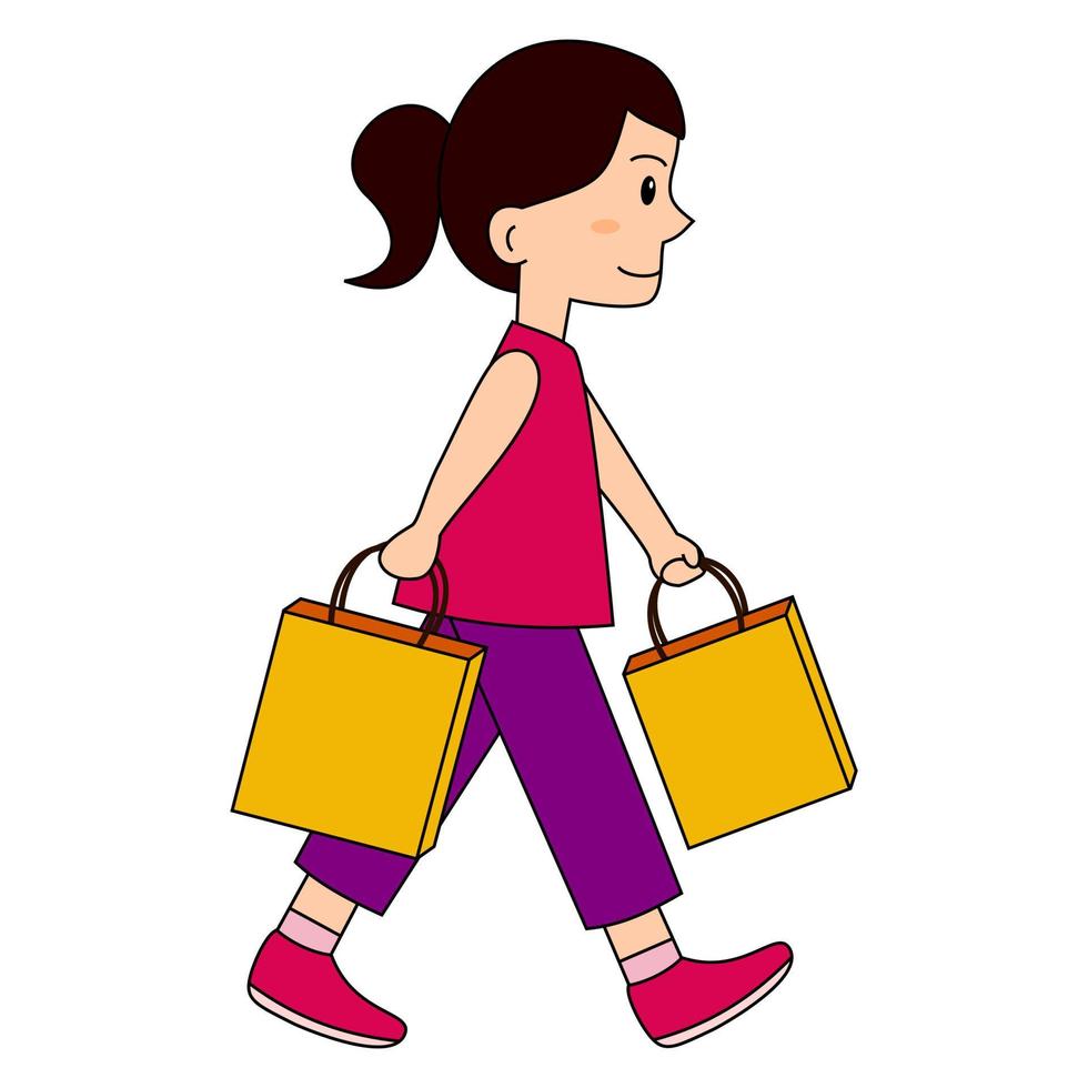 Walking Shopping Girl Side View vector