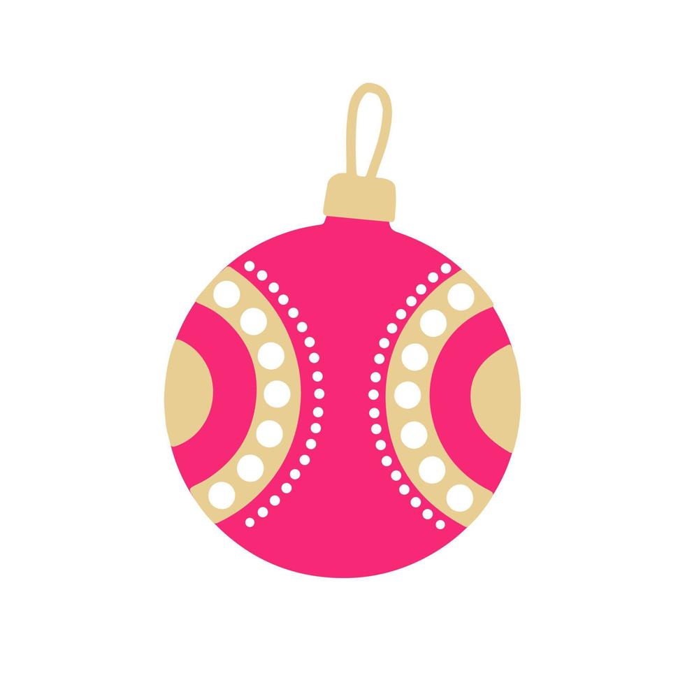 Christmas toy for the Christmas tree, pink ball with a pattern. Traditional symbol of the holiday vector