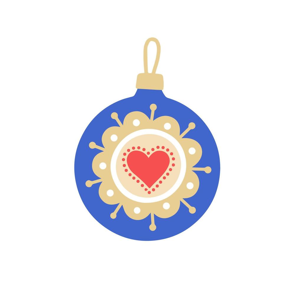 Christmas toy for the Christmas tree, blue shiny ball with pattern. Traditional symbol of the holiday vector