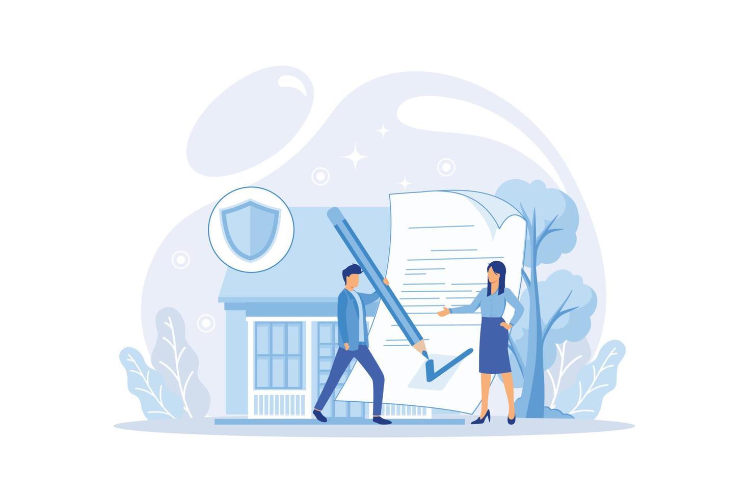 House property insurance. Vector insurance and care family.