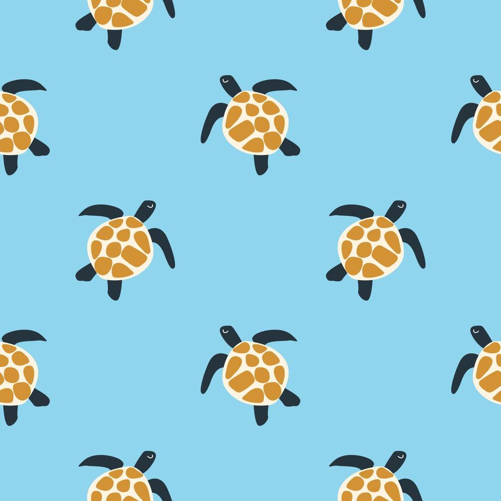 Turtle in the sea. Simple print. Seamless pattern, vector illustration