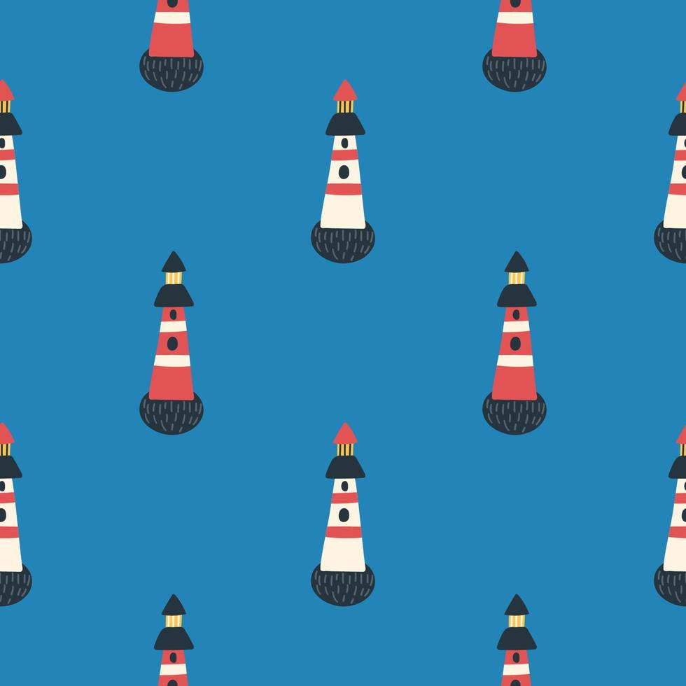 Lighthouses in the sea. Seamless pattern, vector illustration