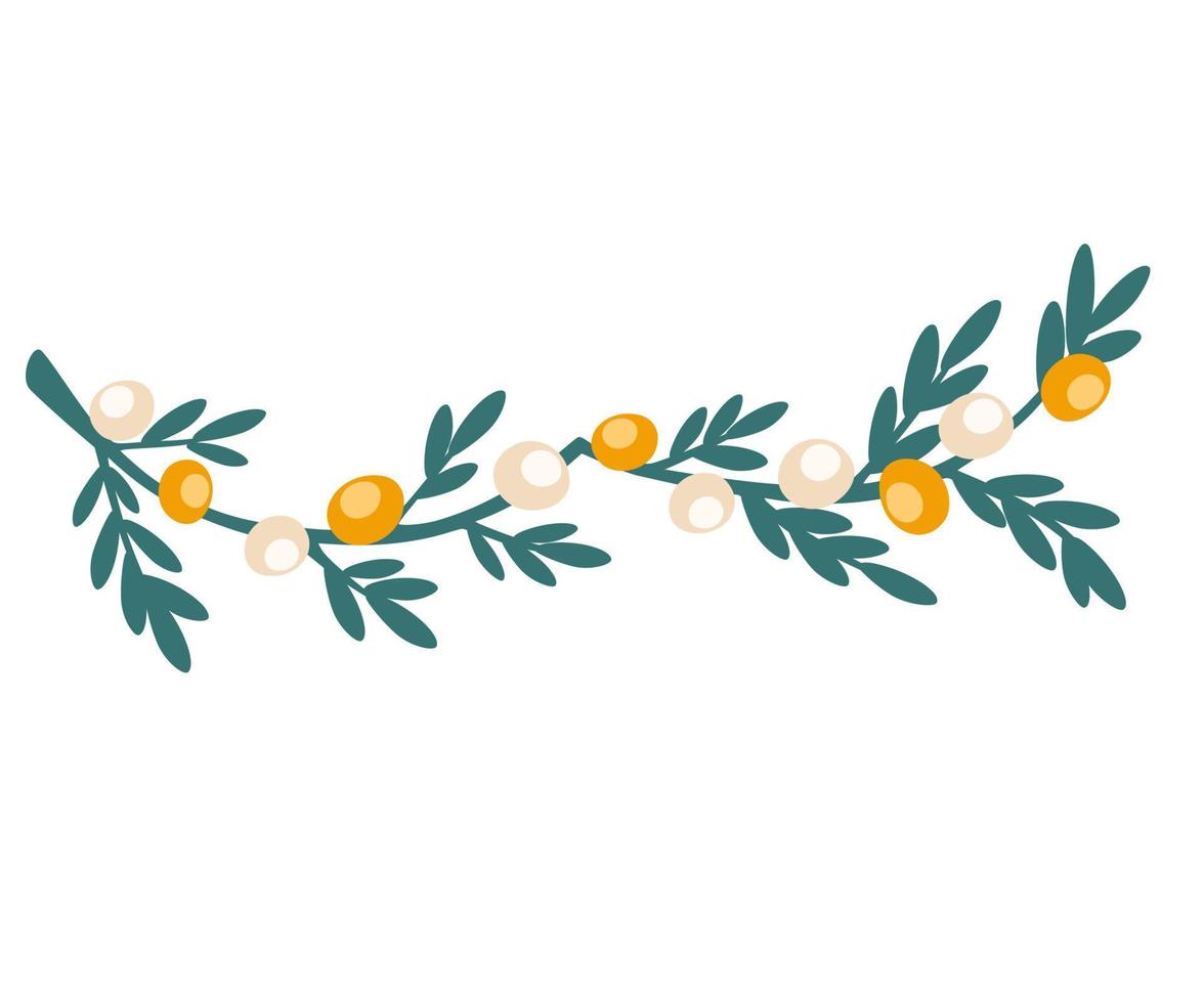 Christmas wreath. Decor for New Year Christmas and holiday. Wreath with holly berries, mistletoe, pine and fir branches, cones, rowan berries. Hand drawn illustration isolated on the white background vector