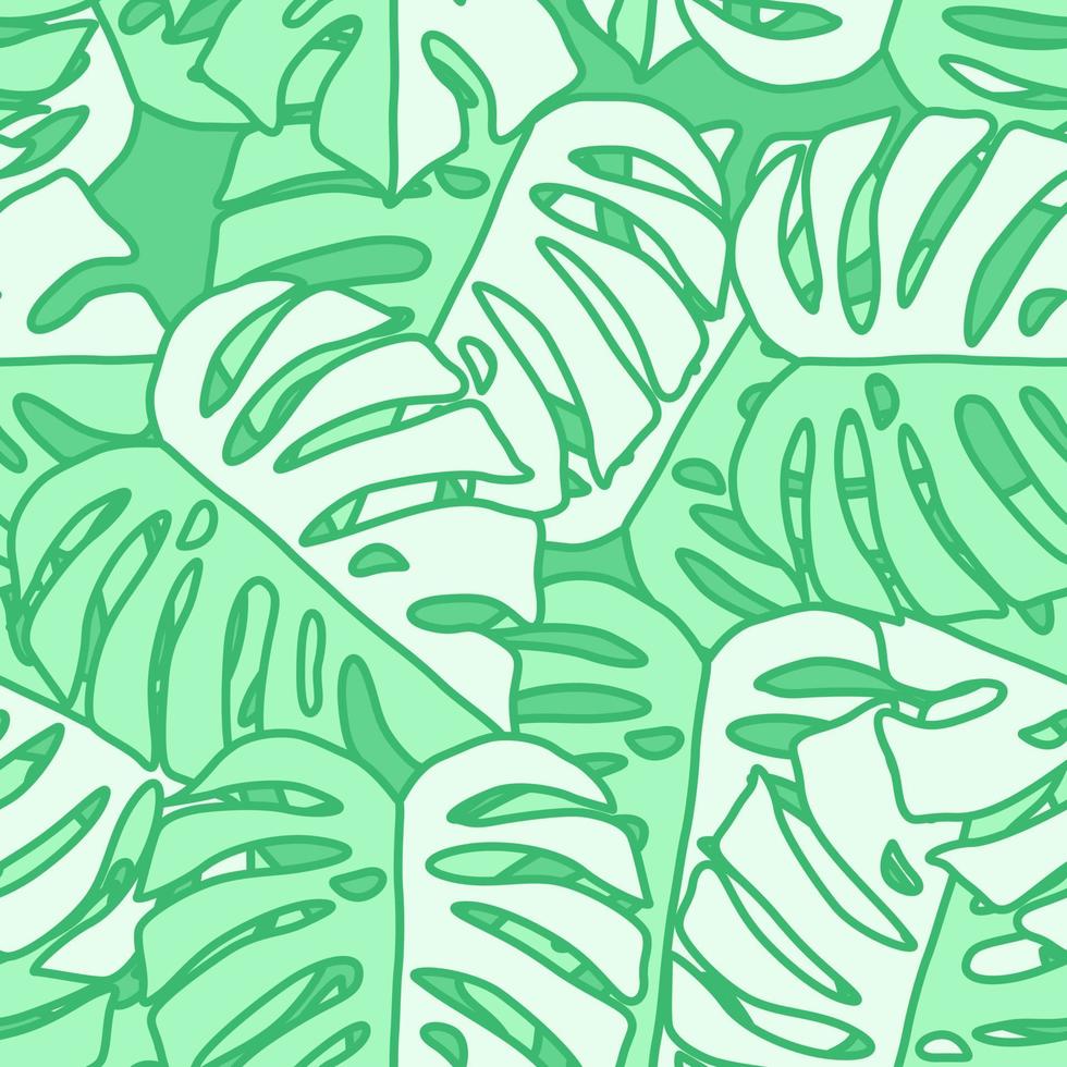 Outline monstera silhouettes seamless pattern. Palm leaves endless background. Botanical wallpaper. vector