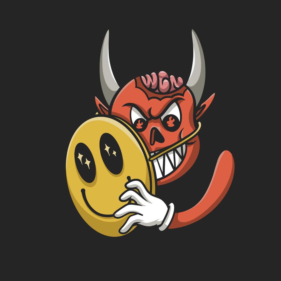 Devil Smiling Face Mask Streetwear Cartoon vector