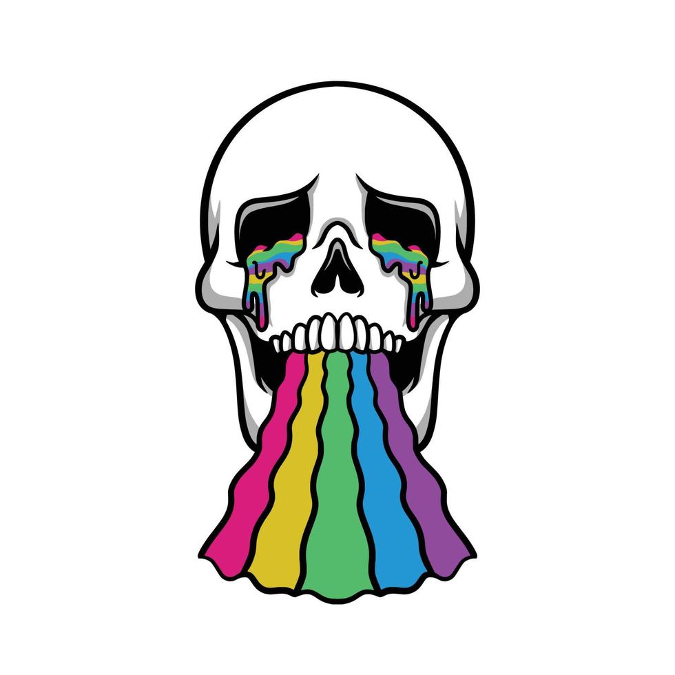 dibujos animados de streetwear del arco iris del cráneo vector