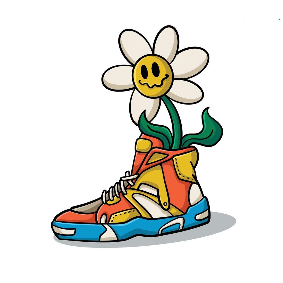 zapatillas de deporte flor streetwear dibujos animados Vector en