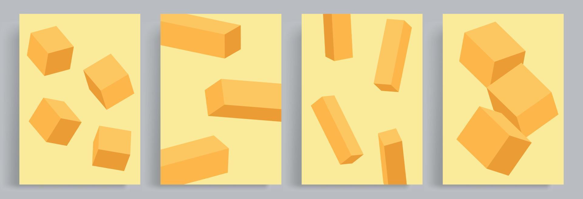 4 sets of minimalist abstract 3d orange blocks. Suitable for posters, book covers, brochures, magazines, flyers, booklets. vector