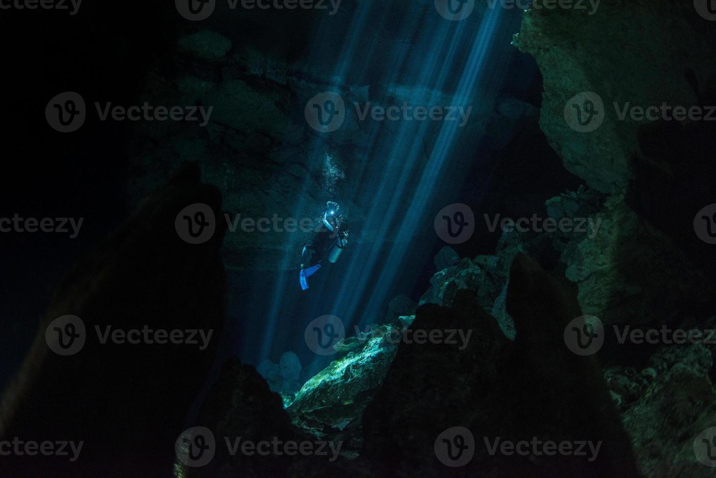 Cave diving in mexico cenote photo