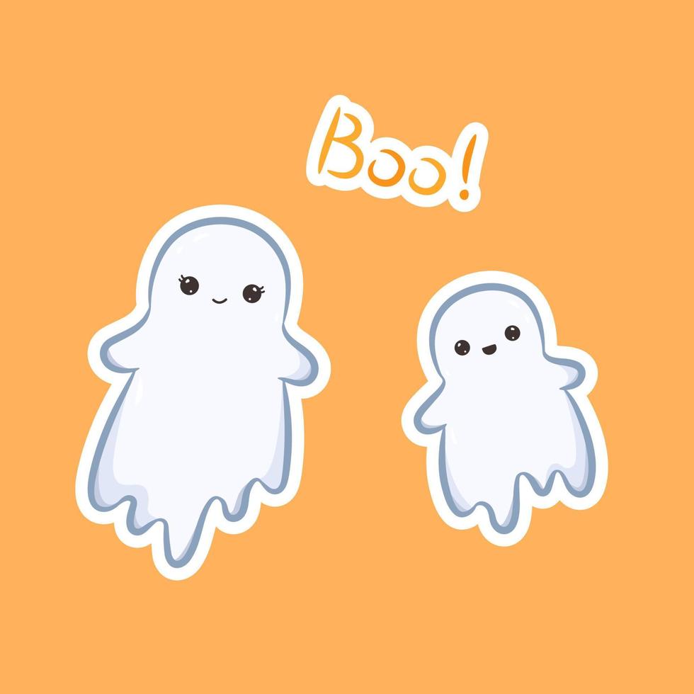 lindos fantasmas y boo con letras dibujadas a mano. tarjetas de felicitación de diseño de vacaciones, pancartas, carteles y volantes. ilustración vectorial vector