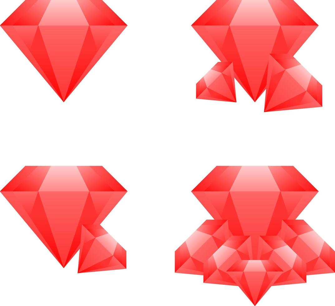 rubíes de cristal rojo establecen ilustración vectorial para logotipo, icono, moneda, negocios, finanzas, signo, símbolo, juegos de artículos o diseño de juegos vector