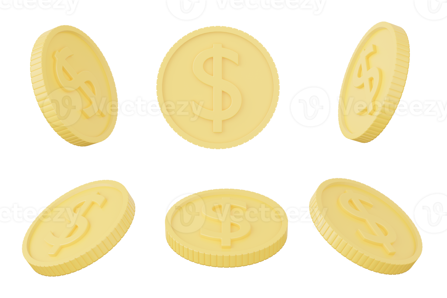 3D dollar coins movement isolate. Floating coins. 3D rendering. png