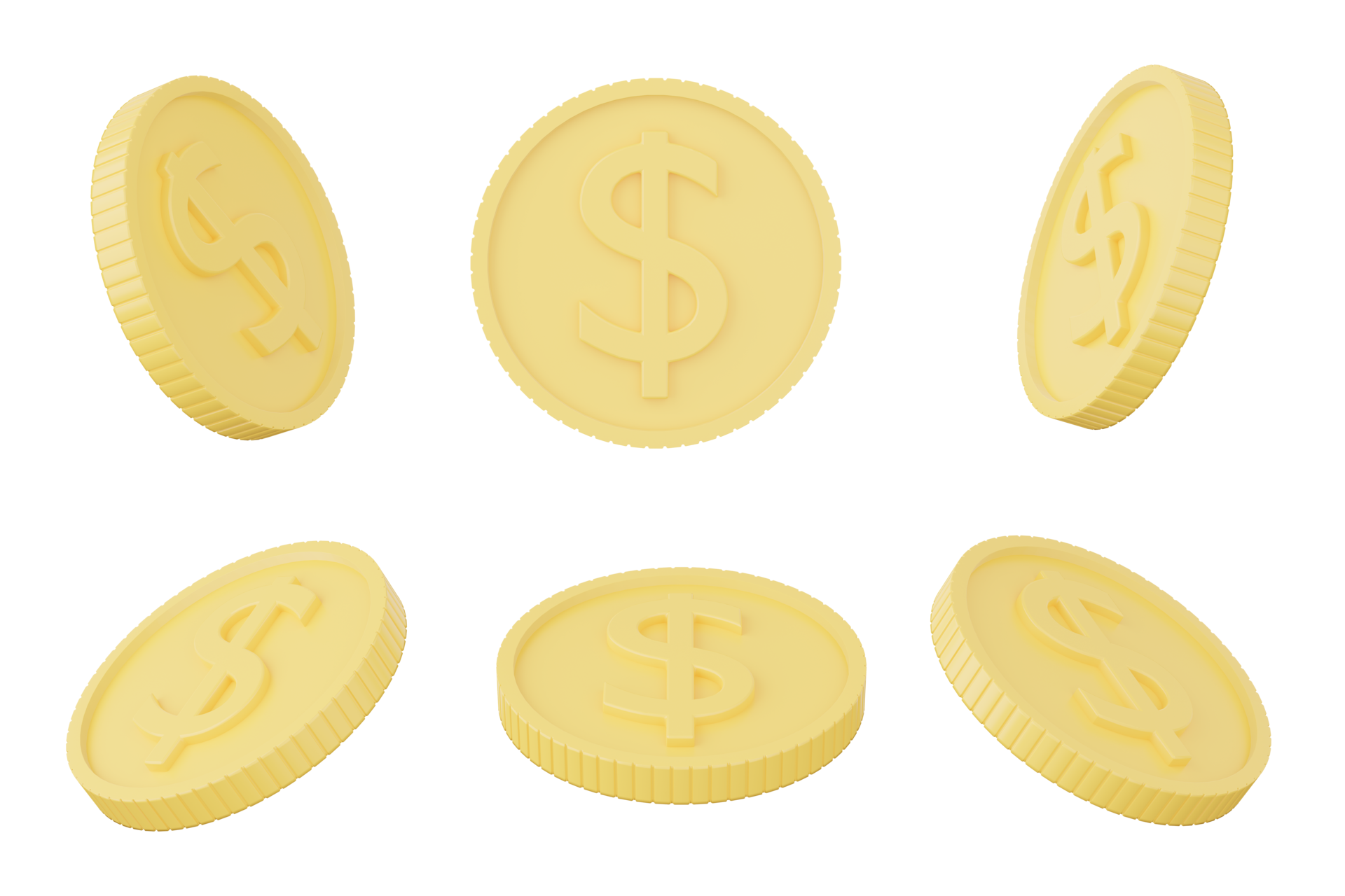 3D dollar coins movement isolate. Floating coins. 3D rendering