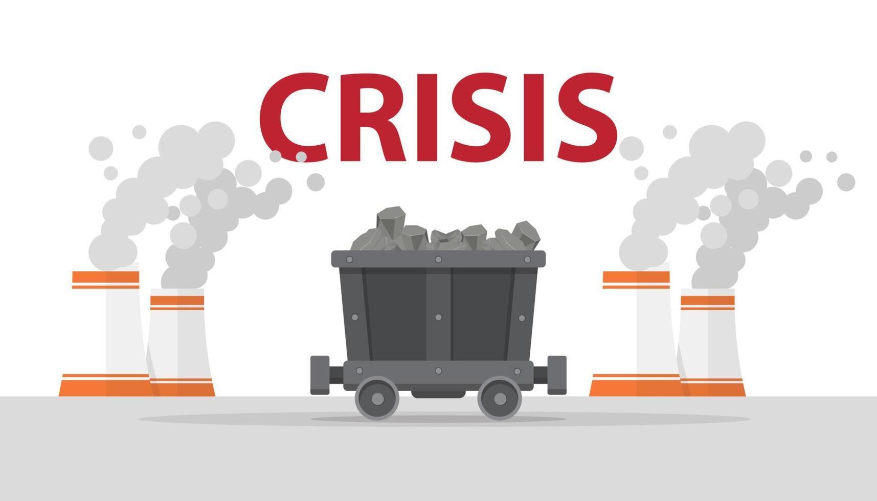 global crisis energy for coal with coal cart and factory pollution smoke with modern flat style vector