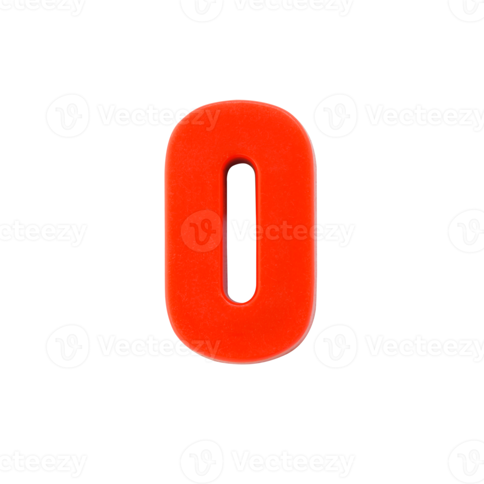 Number zero made of red plastic png