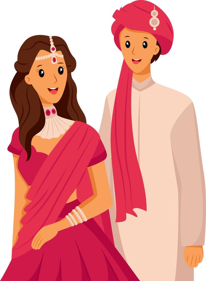 ilustración de diseño de personajes de boda tradicional india vector