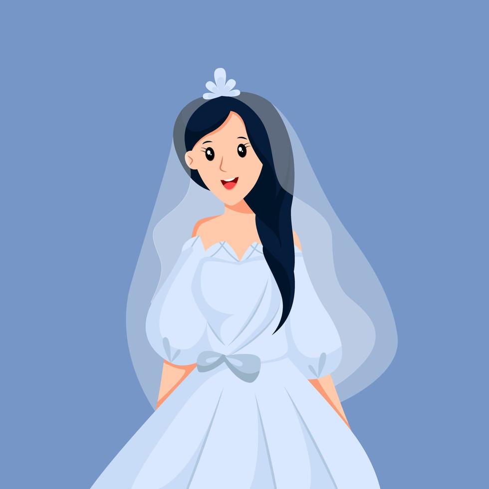 Happy Bride in Blue Dress Character Design Illustration vector