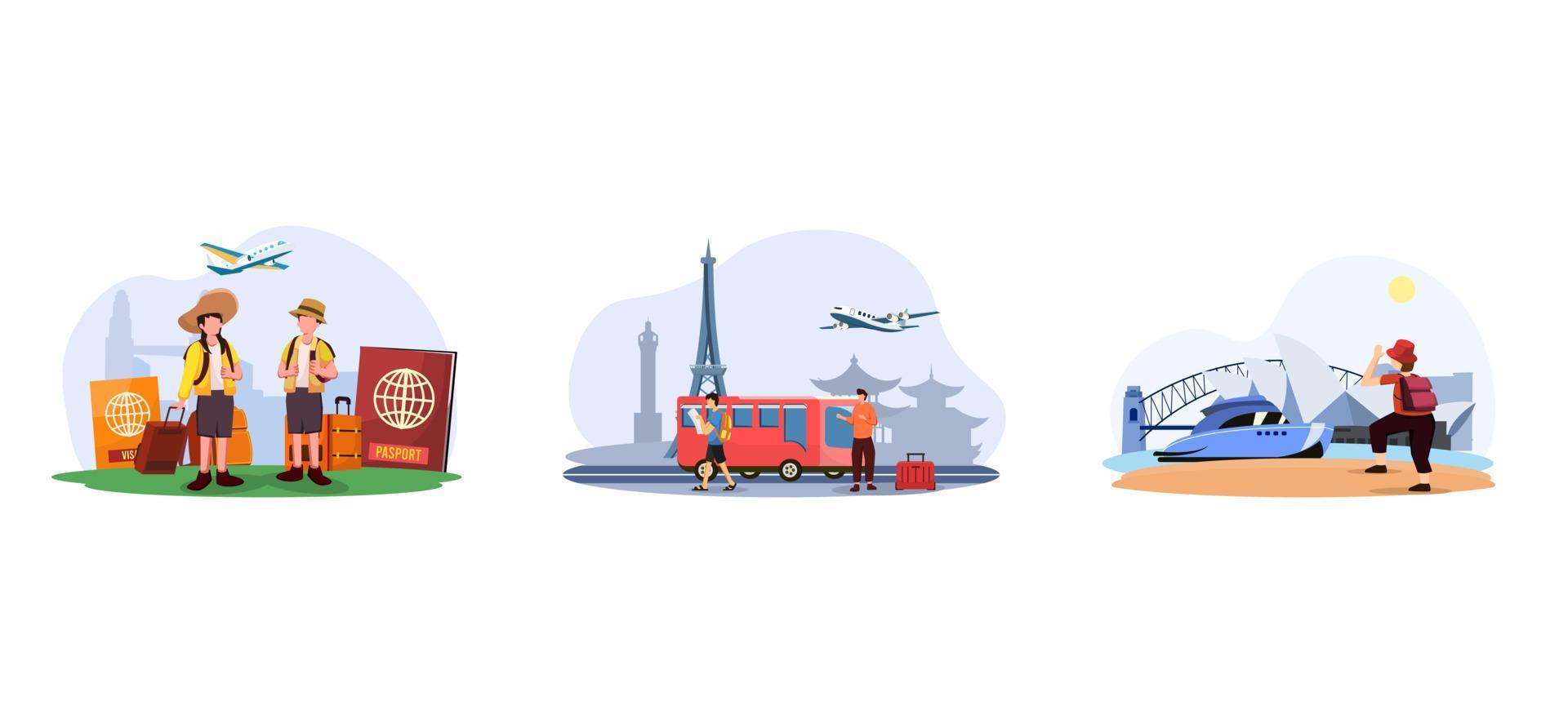 Transportation Travel Flat Bundle Design vector