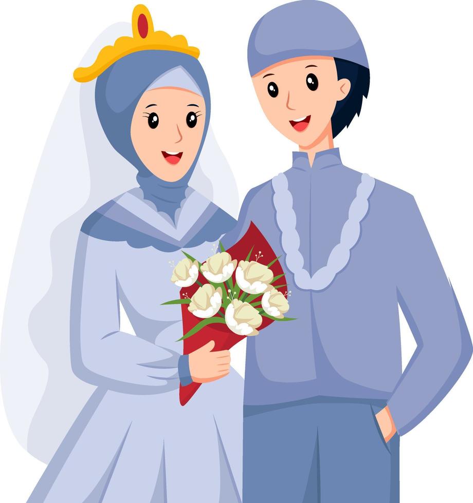 Wedding Couple with Bouquet Flower Character Design Illustration vector