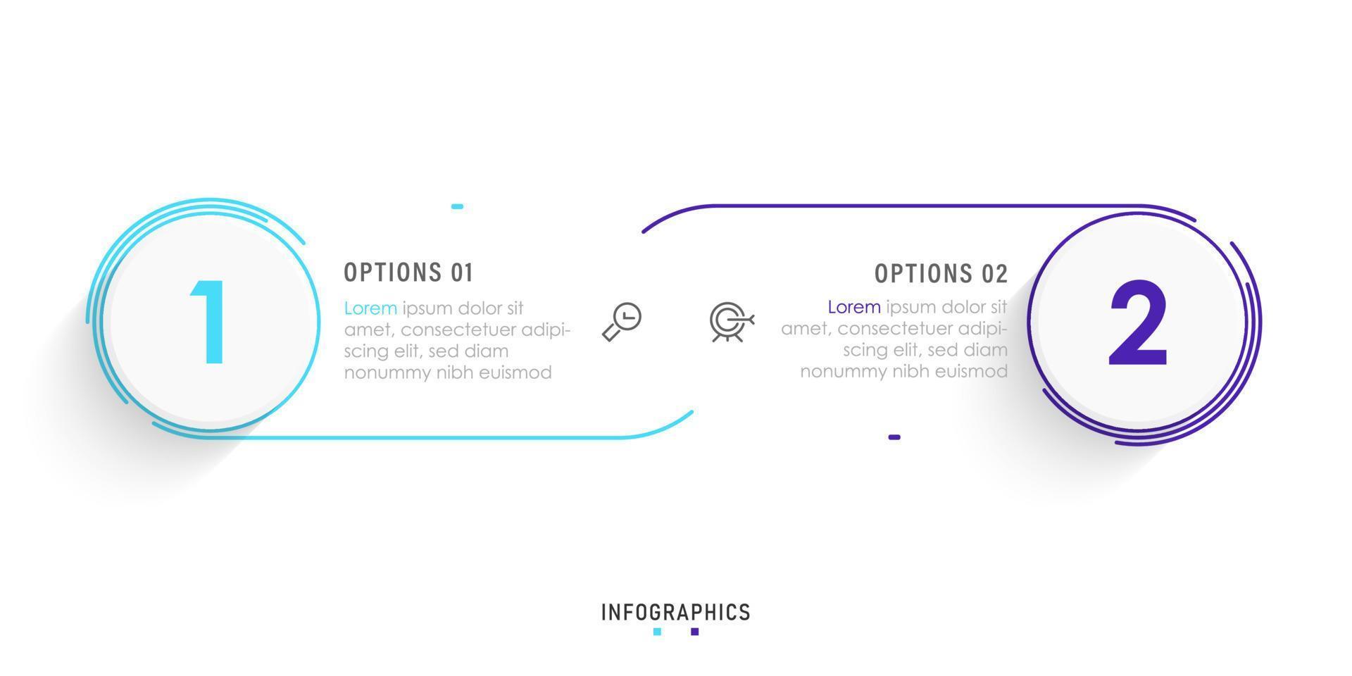 plantilla de diseño de etiquetas infográficas vectoriales con iconos y 2 opciones o pasos. se puede utilizar para diagramas de proceso, presentaciones, diseño de flujo de trabajo, banner, diagrama de flujo, gráfico de información. vector