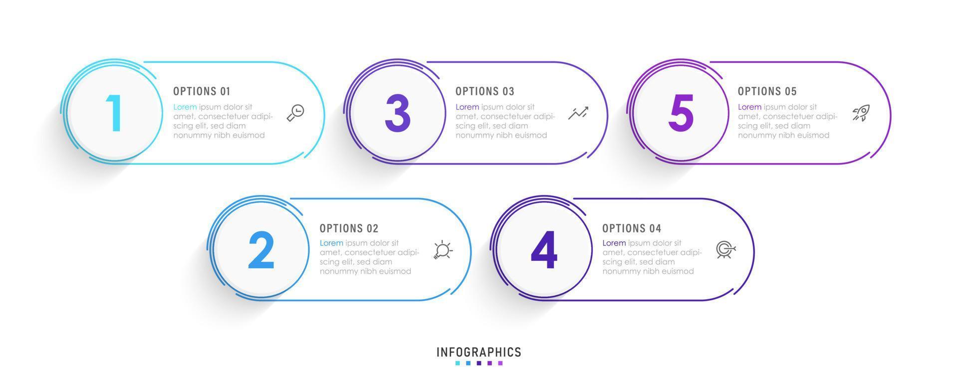 plantilla de diseño de etiquetas infográficas vectoriales con iconos y 5 opciones o pasos. se puede utilizar para diagramas de proceso, presentaciones, diseño de flujo de trabajo, banner, diagrama de flujo, gráfico de información. vector