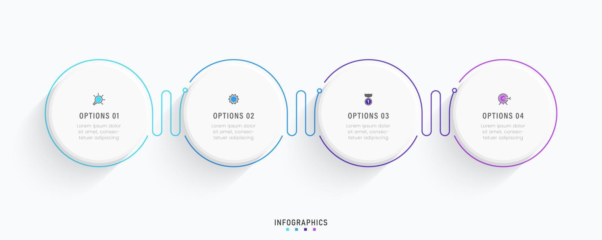 plantilla de diseño de etiquetas infográficas vectoriales con iconos y 4 opciones o pasos. se puede utilizar para diagramas de proceso, presentaciones, diseño de flujo de trabajo, banner, diagrama de flujo, gráfico de información. vector